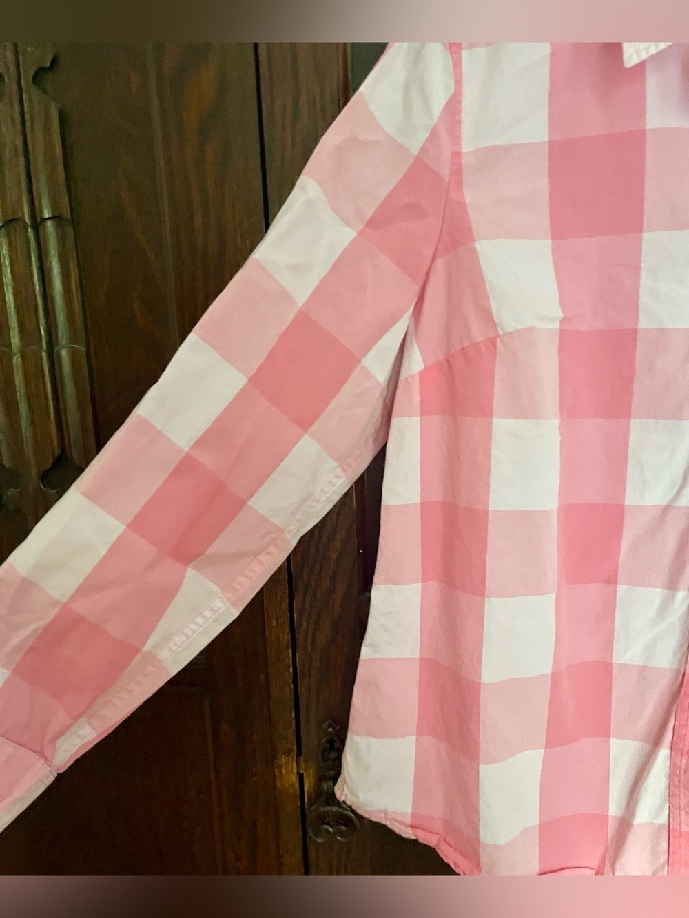 Vintage Talbots Pink & White Checked Button-Down Shirt Size LP - Picture 3 of 7
